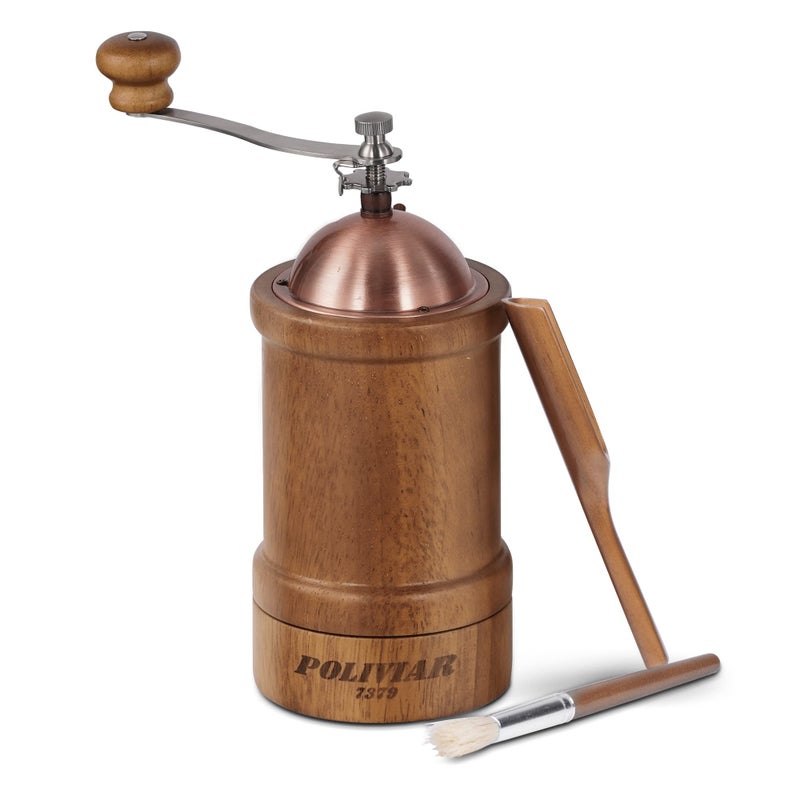 POLIVIAR 7379 POLIVIAR Manual Coffee Grinder Coffee Bean Grinder with Adjustable Ceramic Burr Vintage Style Wooden Hand Coffee Grinder Large Capacity Burr Coffee Grinder with Brush and Spoon JX2022CG20 