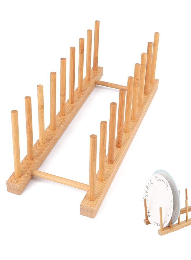 وهاواي Bamboo Wooden Dish Rack, Plate Rack Stand Pot Lid Holder, Kitchen Cabinet Organizer for Cup, Cutting Board, Bowl, Drying Rack and More 8 Slots - Image 1