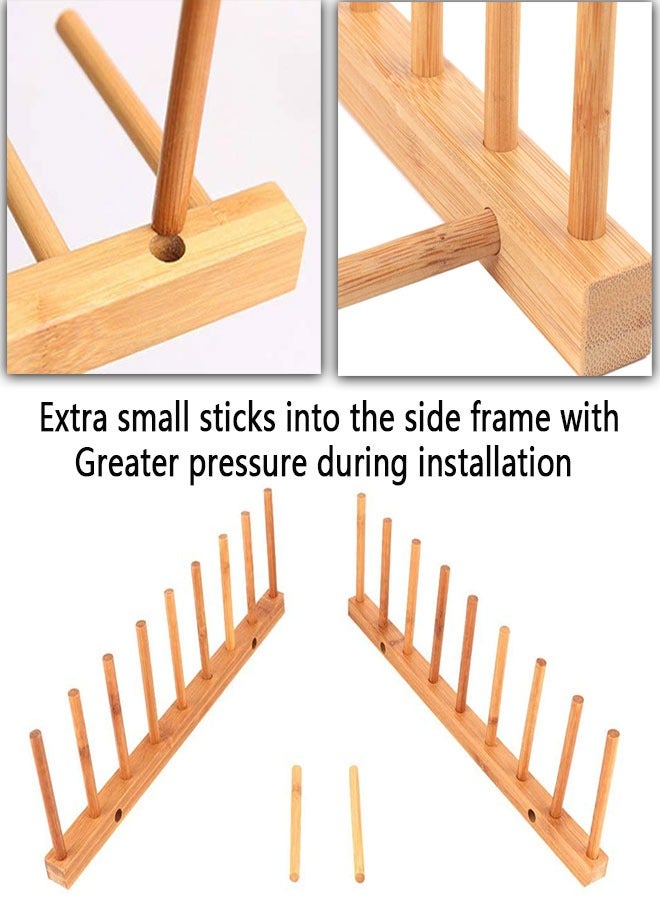 وهاواي Bamboo Wooden Dish Rack, Plate Rack Stand Pot Lid Holder, Kitchen Cabinet Organizer for Cup, Cutting Board, Bowl, Drying Rack and More 8 Slots - Image 3