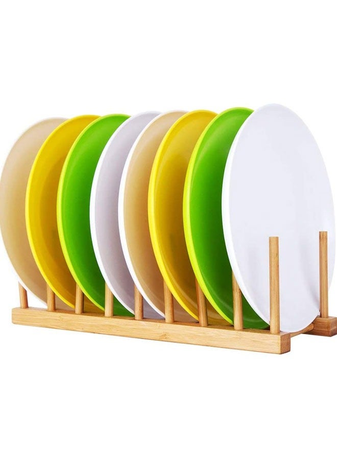 وهاواي Bamboo Wooden Dish Rack, Plate Rack Stand Pot Lid Holder, Kitchen Cabinet Organizer for Cup, Cutting Board, Bowl, Drying Rack and More 8 Slots - Image 4