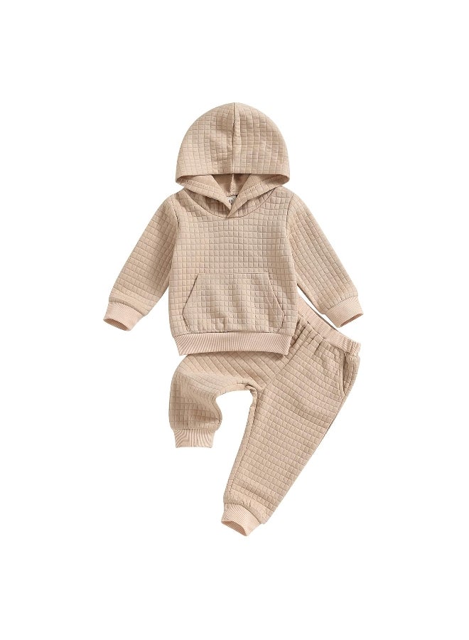 Kids Boys Girls Fall Outfits Solid Color Hoodies 6M 12M 1Y 2Y 3Y 4Y 5Y Long Sleeve Hooded Sweatshirts and Elastic Waist Long Pants 2Pcs Clothes Set