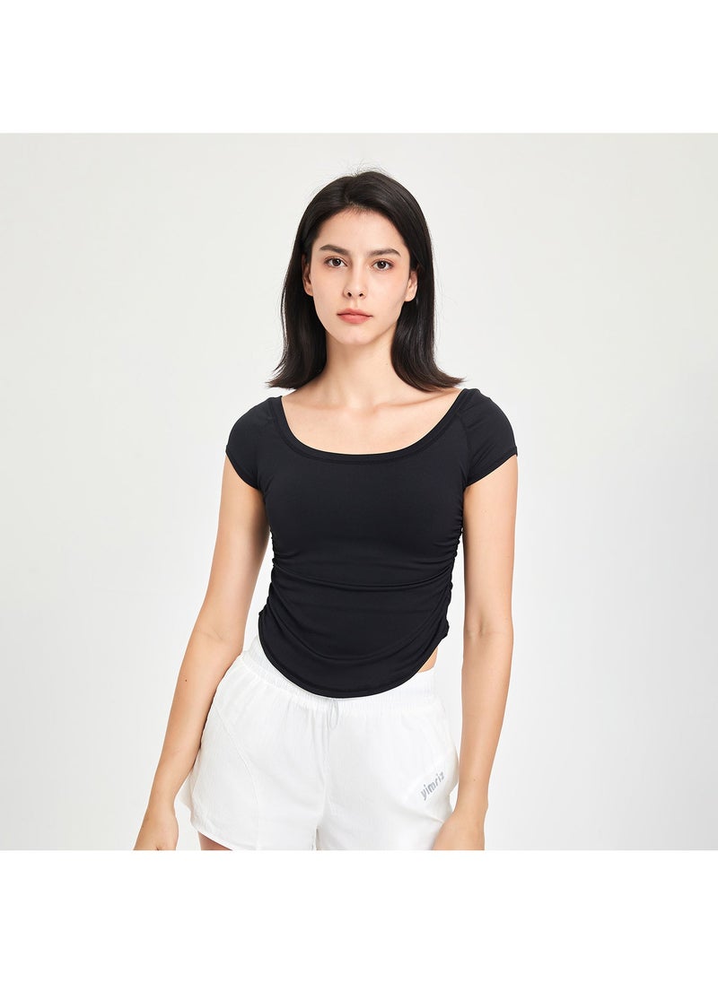 Fanxin fitness clothes womens tight sports T-shirt running training quick-drying clothes short sleeve thin nude yoga clothes top summer Black
