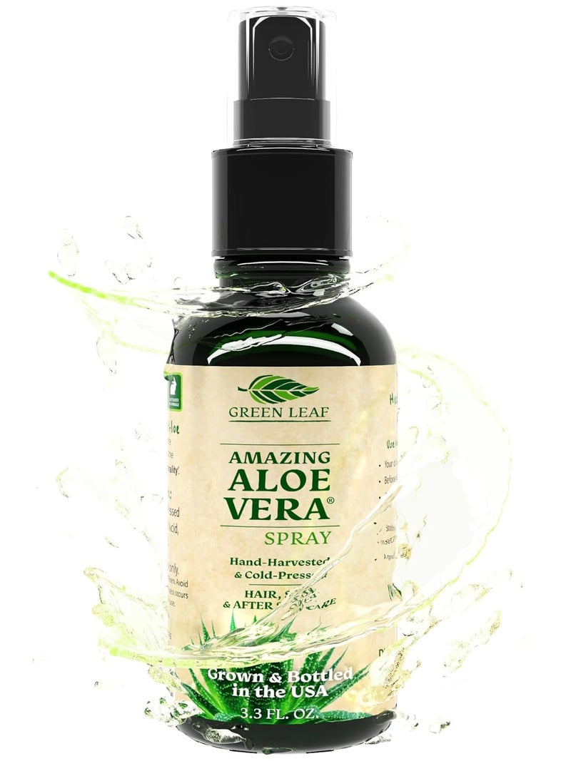 Green Leaf Naturals Aloe Vera Spray Bottle Travel Size  Vitamin C E  A  Skin Care Hair Spray Facial Moisturizer Hair Growth Facial Cleanser Sunburn Relief  After Sun Lotion 33oz