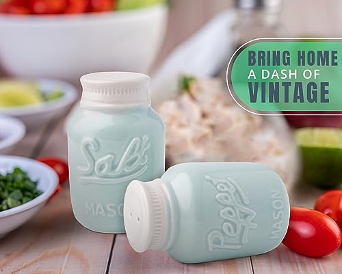 Comfify Mason Jar Salt & Pepper Shakers – Aqua Blue Ceramic – Rustic Shabby Chic Kitchen Decor - Image 4