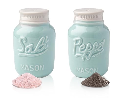 Comfify Mason Jar Salt & Pepper Shakers – Aqua Blue Ceramic – Rustic Shabby Chic Kitchen Decor - Image 2
