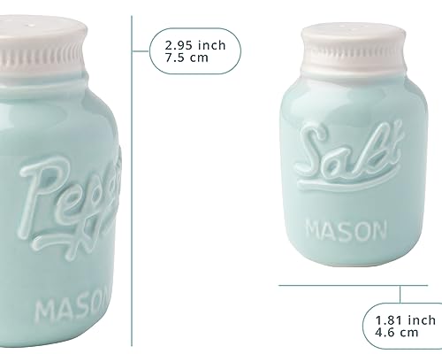 Comfify Mason Jar Salt & Pepper Shakers – Aqua Blue Ceramic – Rustic Shabby Chic Kitchen Decor - Image 3