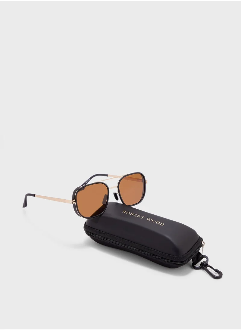 روبرت وود Polarized Lens Aviator Steampunk Sunglasses