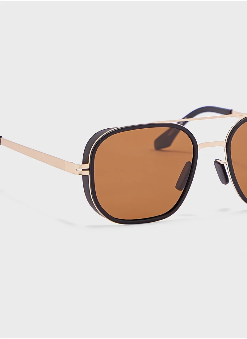 روبرت وود Polarized Lens Aviator Steampunk Sunglasses