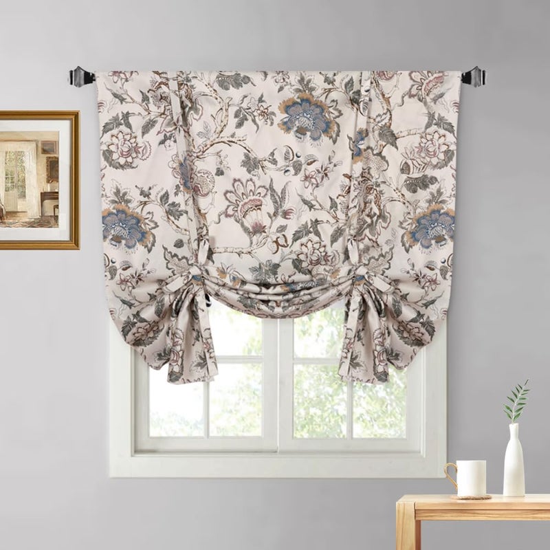 Mightree Blackout Tie Up Curtains for Windows, Three-Layer Woven Roman Curtains, Thermal Insulated Balloon Curtain, Shade Rod Valance for Kitchen, Living Room, Bedroom, Beige, 42" Wx63 L - Image 1