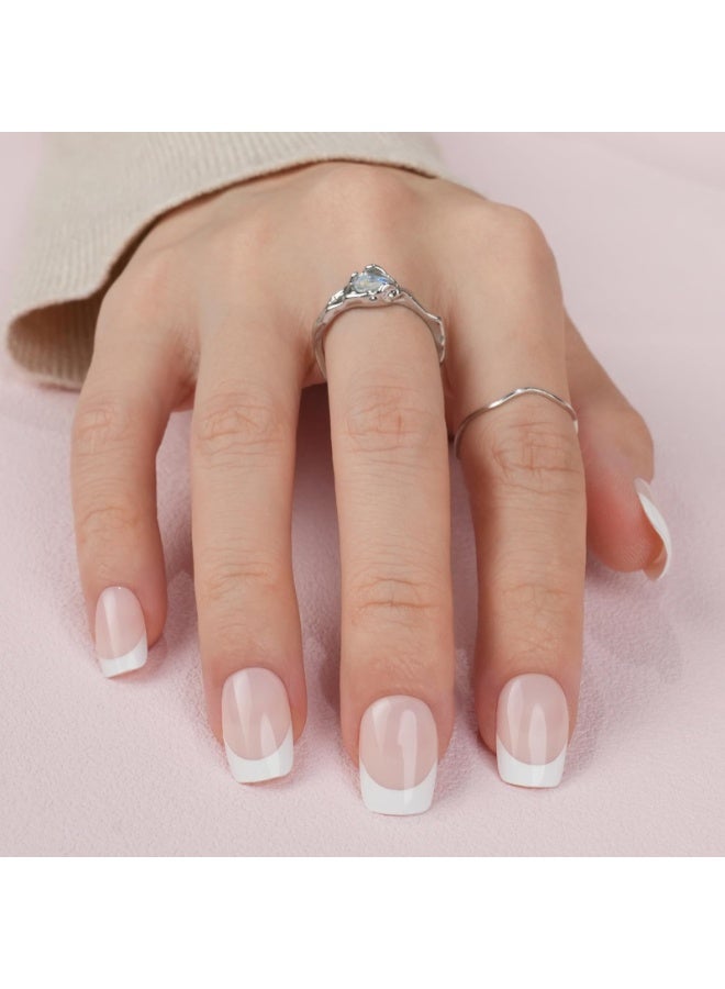 Al Kanzi 24PCS French Press-On Nails, Oval False Nails, Classics Style Wear-On Nails, Nude & White Nails  Perss on, Elegant Minimalist Artificial Nails, Removable Acrylic Nails for Daily & Office Wear - Image 2