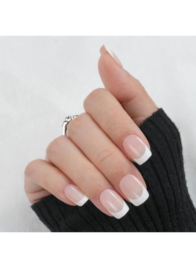 Al Kanzi 24PCS French Press-On Nails, Oval False Nails, Classics Style Wear-On Nails, Nude & White Nails  Perss on, Elegant Minimalist Artificial Nails, Removable Acrylic Nails for Daily & Office Wear - Image 3