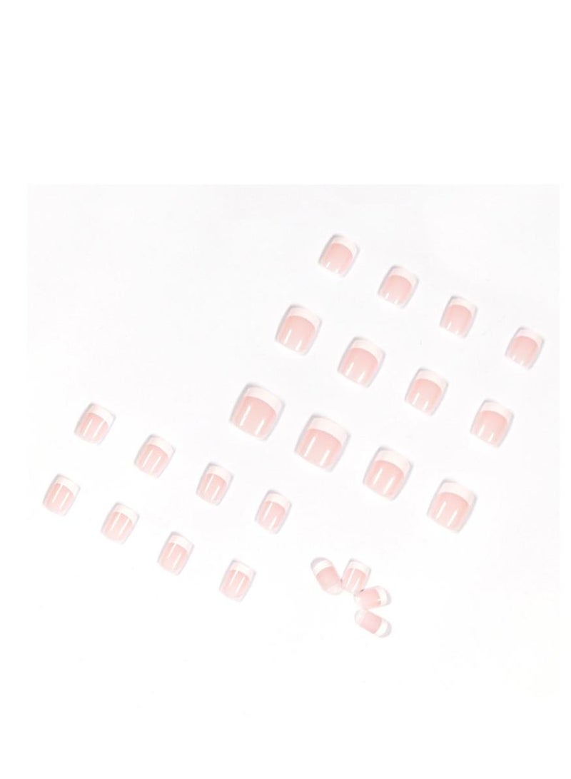 Al Kanzi 24PCS French Press-On Nails, Oval False Nails, Classics Style Wear-On Nails, Nude & White Nails  Perss on, Elegant Minimalist Artificial Nails, Removable Acrylic Nails for Daily & Office Wear - Image 4