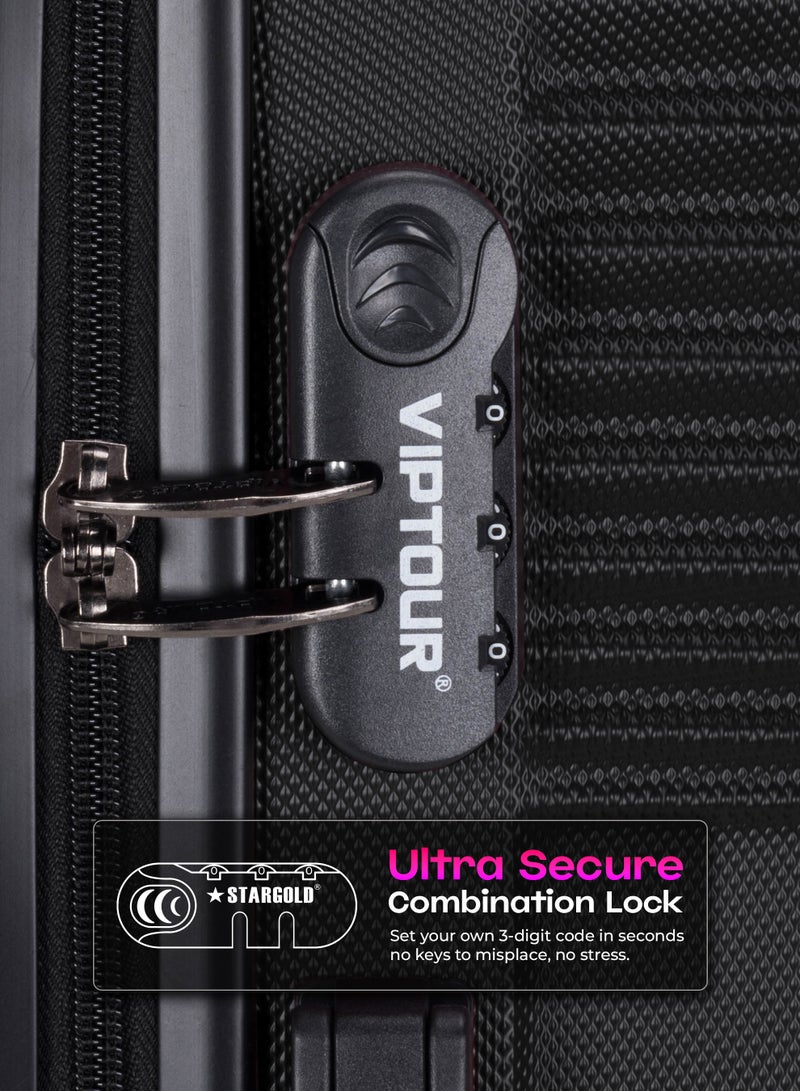 VIPTOUR ABS Material 3-Piece Hard Case Trolley Luggage Set, 4 Quiet 360° Spinner Wheels Suitcase With Combination Lock, Small (2.5kg), Medium (3kg), Large (3.8kg) (20''/24''/28'') - Image 5