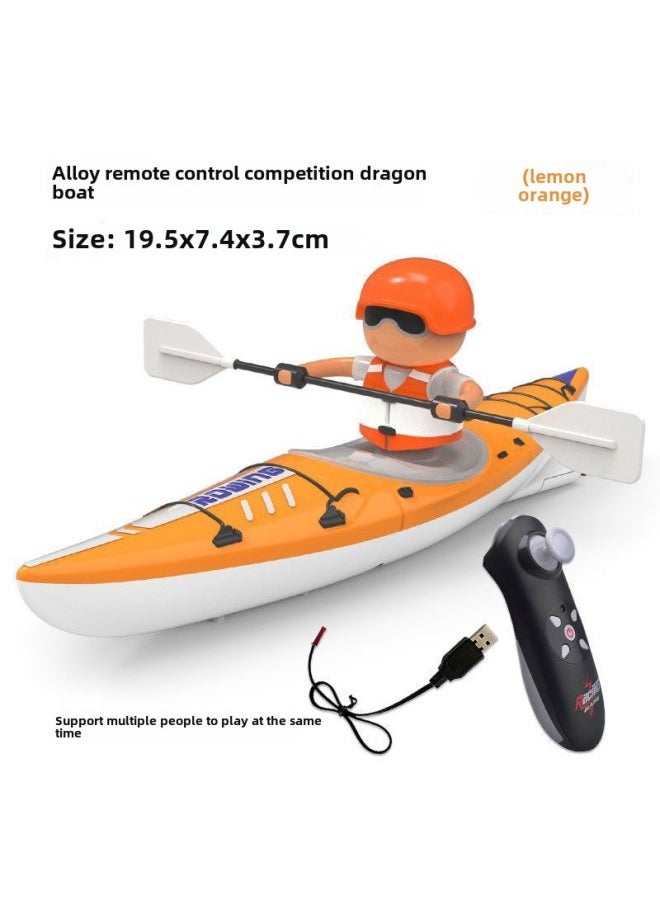 2.4 High Speed Remote Control Speedboat Wireless Charging Competition Children Dragon Boat Boat Boy Water Toy Boat-Color:♧☩―lemon Orange Dragon Boat Racing―☩♧-Specifications:♧☩―2 Remote Control Batteries + Charging Cable―☩♧  - Image 1