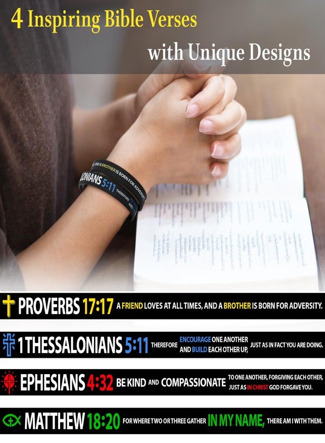 kilofly 4 pcs Christian Scripture Quote Bible Verse Silicone Bracelet Wristband - Fellowship - Image 2