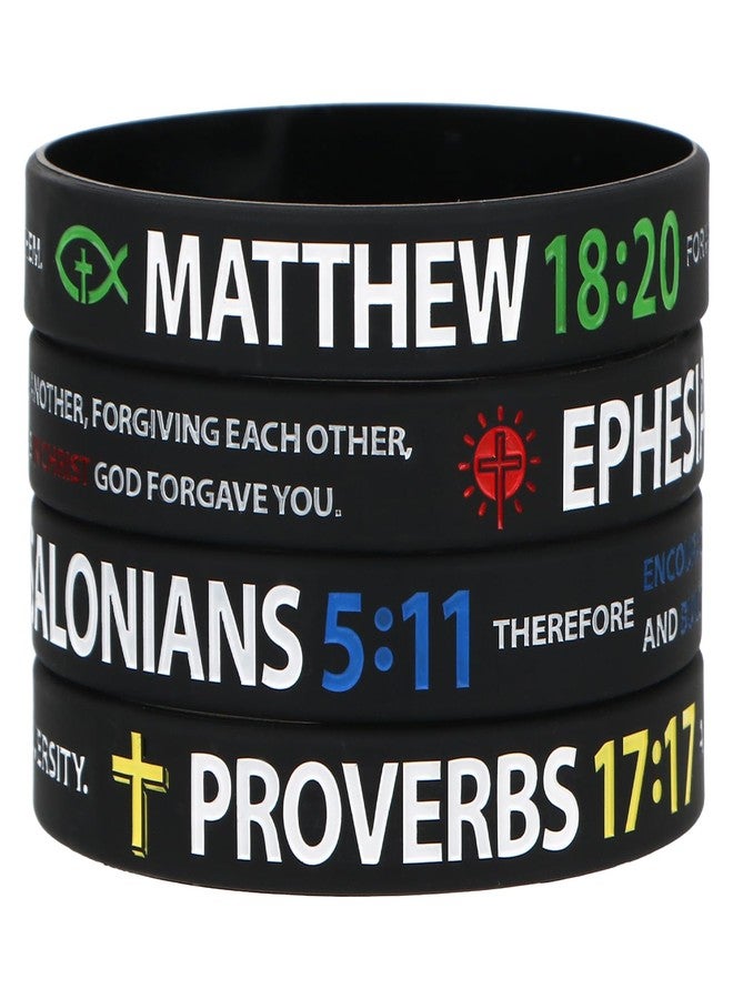 kilofly 4 pcs Christian Scripture Quote Bible Verse Silicone Bracelet Wristband - Fellowship - Image 1