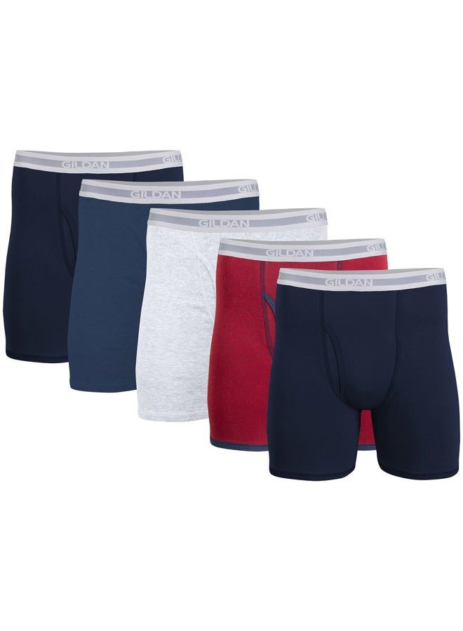 Gildan Men's Underwear Boxer Briefs, Multipack, Navy/Heather Navy/Sport Grey/Dot/Navy (5-Pack), 2X-Large - Image 1