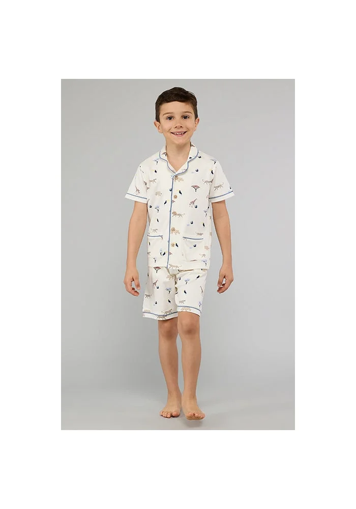 أر أند بي Printed Lapel Collar Shorts Pyjama Set