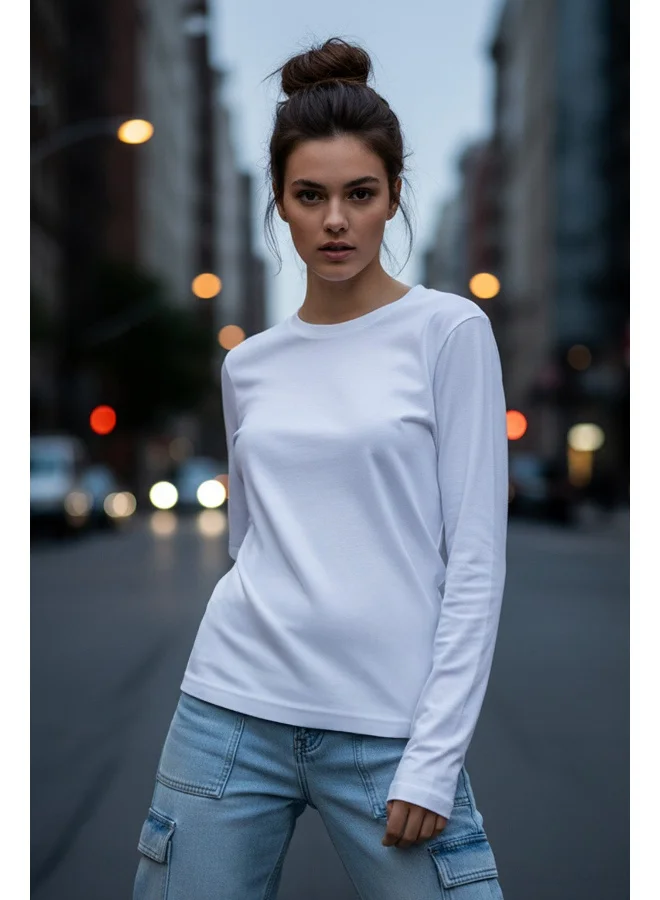 Juneberry JUNEBERRY® Pure Cotton Round Neck Regular Fit Core Fashion Solid Full Sleeve T-Shirt for Women & Girls (JB_FS_REG_WHT_XXL)