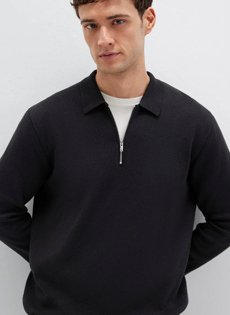 MAVI Zipper Black Knit Polo