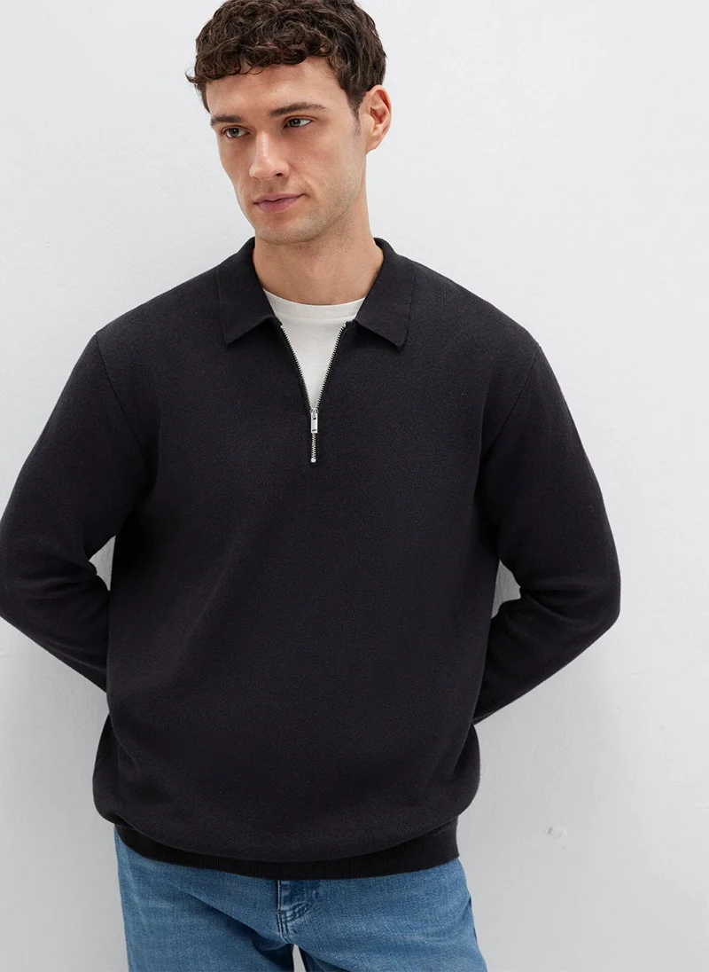 MAVI Zipper Black Knit Polo