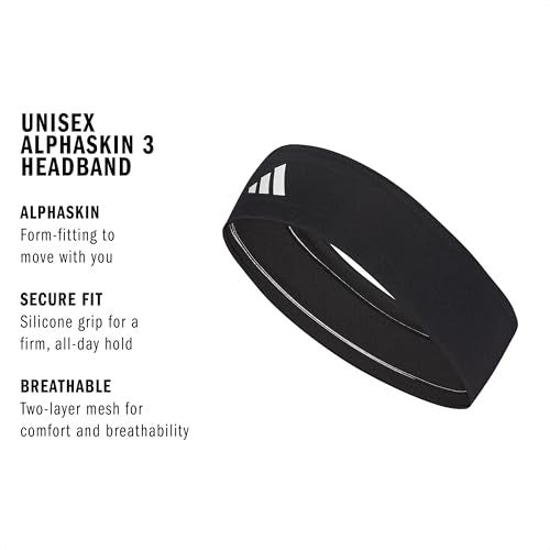 adidas Alphaskin Elastic Headband, Black/White/2, One Size - Image 2