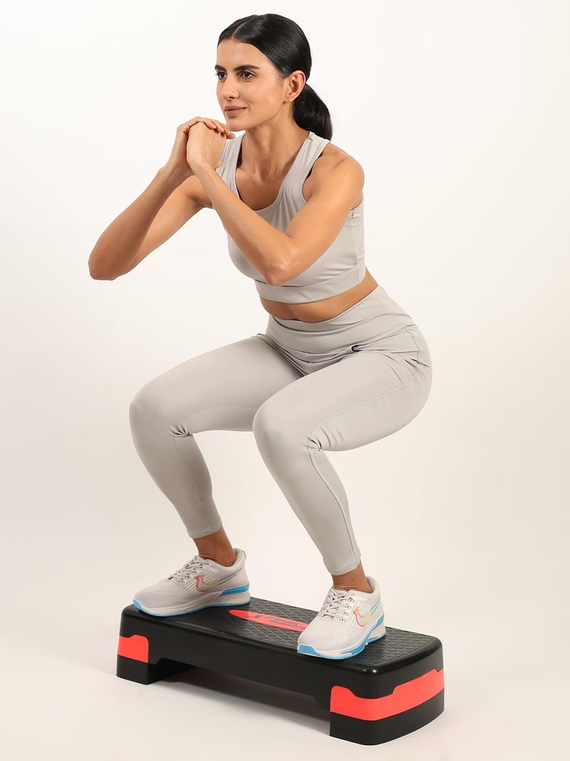 Fitness Mantra® Aerobic Adjustable Gym Stepper for Exercise at Home| Ideal for Cardio, Strength Training & Pilates|1 Piece| Black + Red| - Image 4