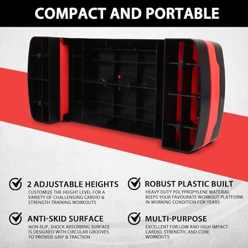 Fitness Mantra® Aerobic Adjustable Gym Stepper for Exercise at Home| Ideal for Cardio, Strength Training & Pilates|1 Piece| Black + Red| - Image 3