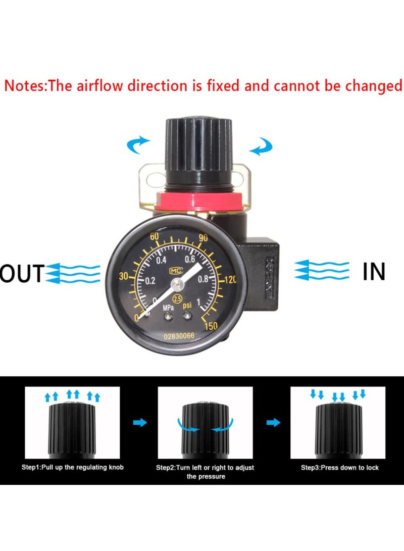 Excefore BR2000 Air Compressor Regulator Combo 1/4" NPT with Manual Drain, Gauge, and Mounting Bracket, Precise Air Pressure Control for Efficient Operation  - Image 2