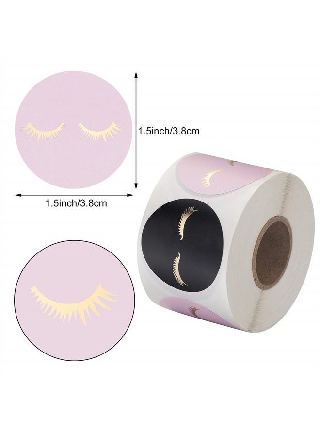 Maitys 500 Pieces Eyelash Stickers Pink and Black Lash Stickers Eyelashes Prints Sticker Labels for Eyelashes Box Storage Case Decorations Supplies