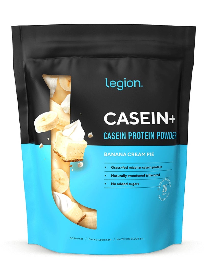 Legion Athletics Casein+ Casein Protein Powder, Grass-Fed Micellar Casein Protein, Naturally Sweetened & Flavored, No Added Sugars, 26g Protein Per Serving, 1020 grams (2.25lbs), 30 Servings - Banana Cream Pie - Image 1