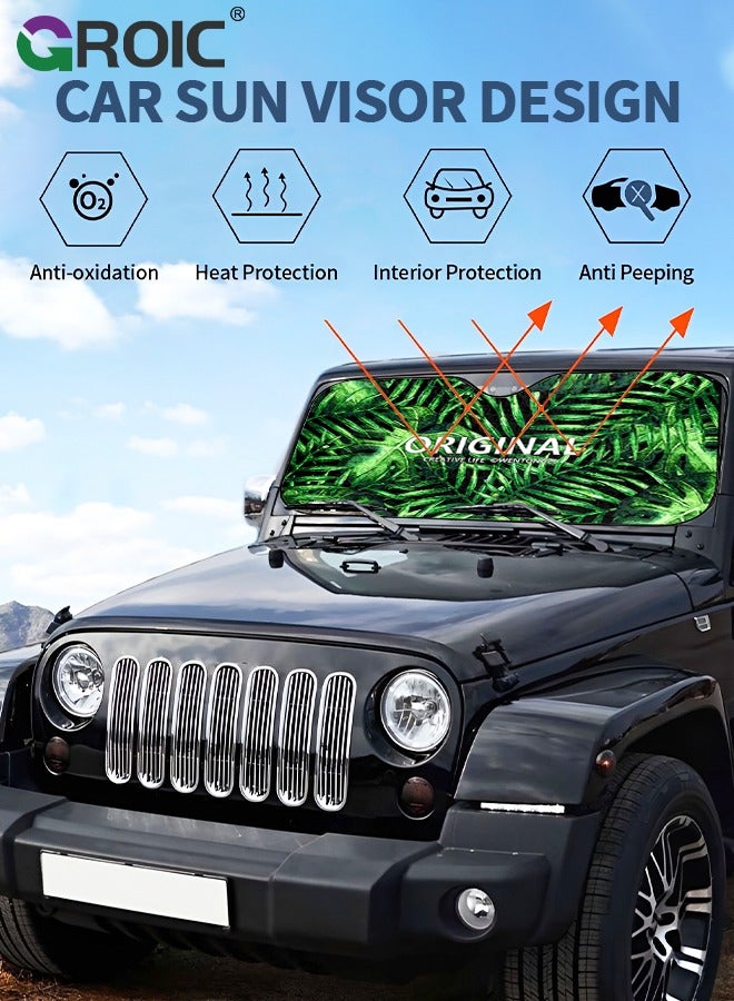 GROIC Car Window Sunshade Cover, Tropical Rainforest Car Windshield Sun Shade, Durable Heat Insulation Sunshade, Foldable Reflective Sun Visor for Car, Universal Fit for Most Cars SUV Truck, 51*27.5" - Image 2