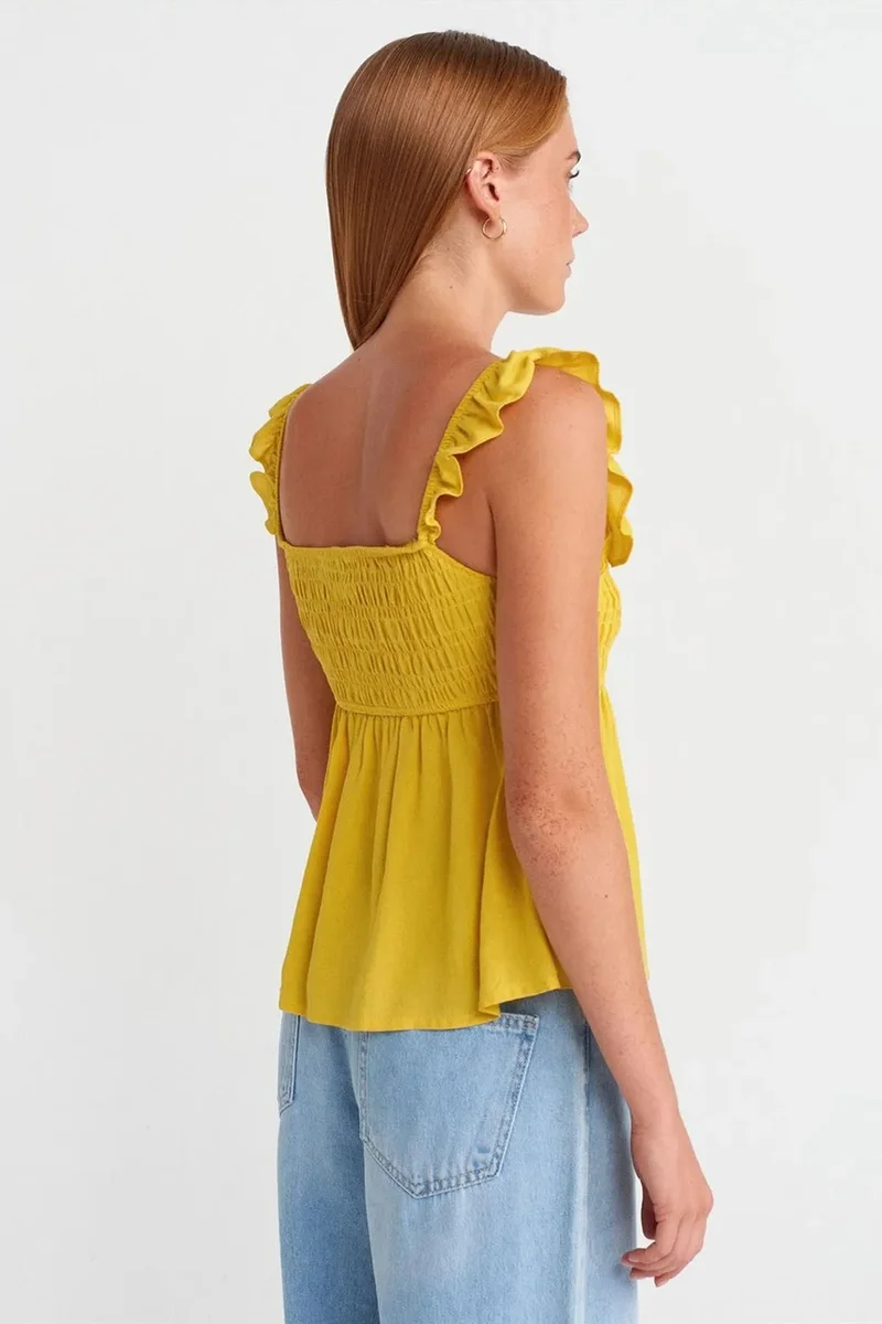 Dilvin Lemon Yellow DILVIN Sleeveless Square-neck Blouse With Tie Front for Women | Best Price UAE