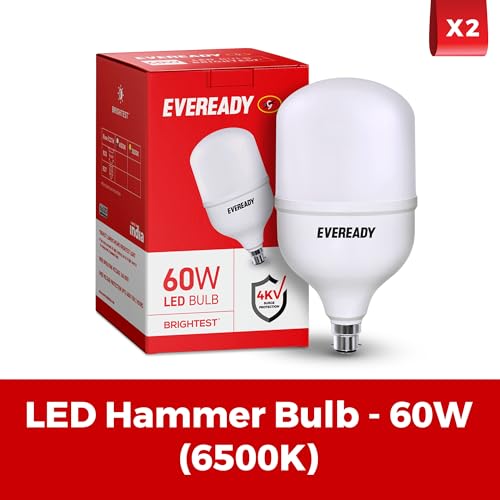 Eveready 60W LED Hammer Bulb | High CRI & High Efficiency | Energy Efficient | Mercury-Free | 4KV Surge Protection | 100 Lumens per Watt | Cool Day Light (6500K) | B22 Base | Pack of 2 - Image 2