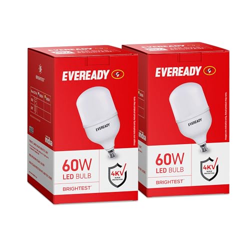 Eveready 60W LED Hammer Bulb | High CRI & High Efficiency | Energy Efficient | Mercury-Free | 4KV Surge Protection | 100 Lumens per Watt | Cool Day Light (6500K) | B22 Base | Pack of 2 - Image 1