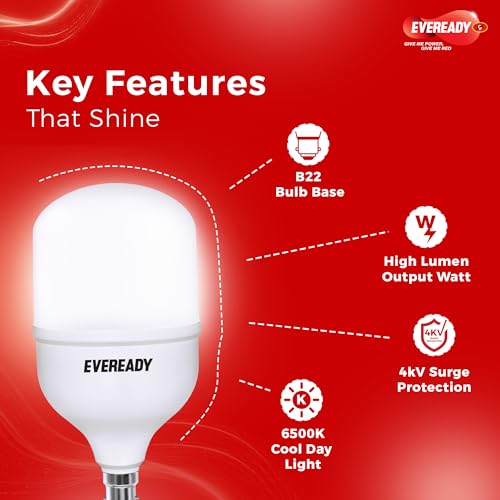 Eveready 60W LED Hammer Bulb | High CRI & High Efficiency | Energy Efficient | Mercury-Free | 4KV Surge Protection | 100 Lumens per Watt | Cool Day Light (6500K) | B22 Base | Pack of 2 - Image 4