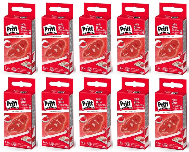 Pritt Glue Roller Refill Cassette Permanent Precision Application Premium Tape with Adhesive Honeycomb Tape Length 16m Tape Width 8.4mm Pack of 10 - Image 1