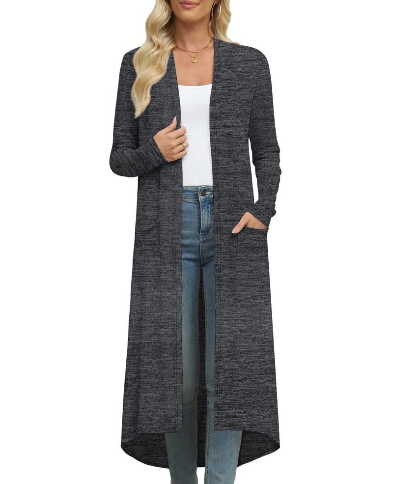 DB MOON Womens Long Cardigan Fall Lightweight Long Sleeve Sweater Light Weight Winter Open Front Sweaters with Pockets M, Dark Gray - Image 2