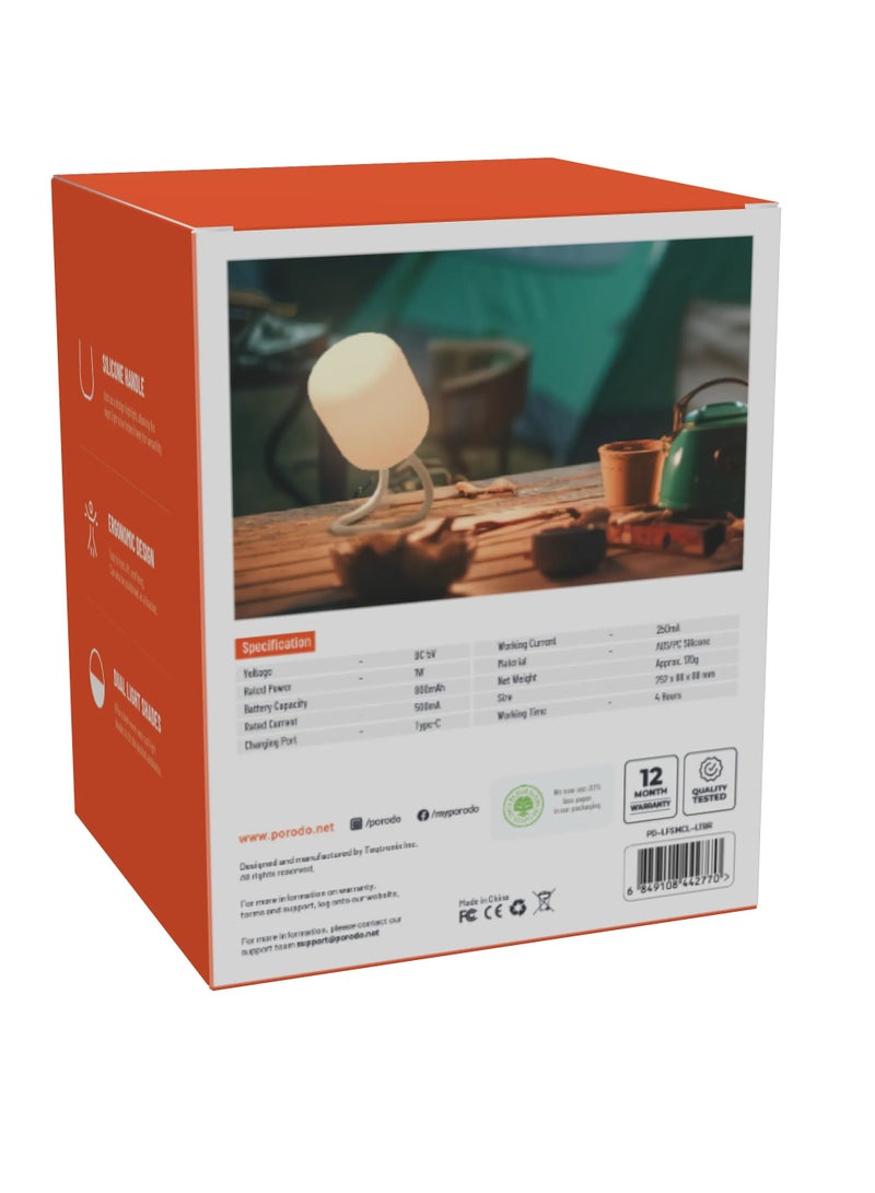 porodo Lifestyle Soft Silicon Mini Camping Lamp 200LM / Dual Warm / White Light / Weather Resistant / Easy To Mount / Ergonomic Desing / Silicone Handel / Working Time 4H - Brown  - Image 5
