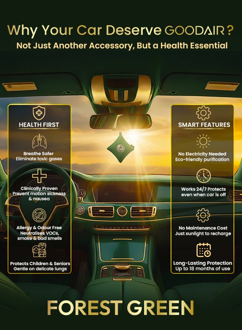 GOODAIR 2.0 Car Air Purifier | Non-electric | Forest Green |Clinically Proven| Tested & Certified to Absorb Toxic Gases | Advanced Impregnated Activated Carbon | 24/7 Air Purification - Image 3