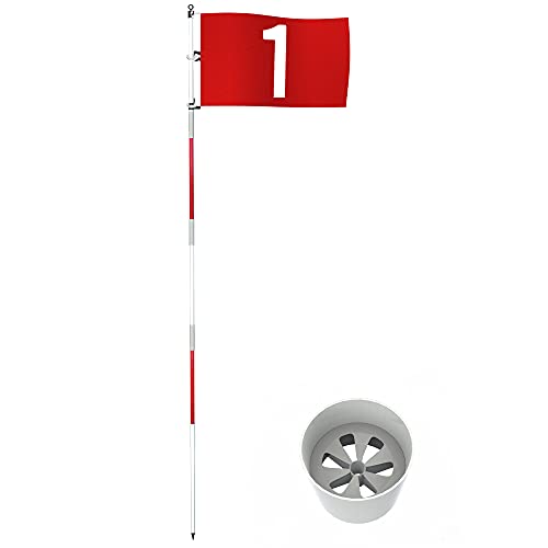 THIODOON Golf Flagstick 6ft Golf Flag and Cup for Yard Pro Detachable Golf Hole Cup and Flag for Driving Range Backyard Upgrade Anti-Rust Glass Fiber 5-Section Design with Connectors - Image 1