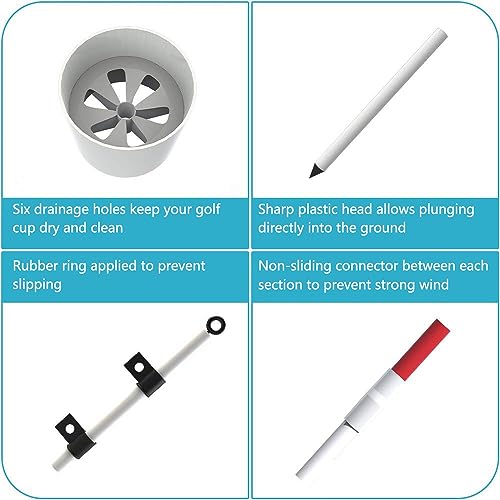 THIODOON Golf Flagstick 6ft Golf Flag and Cup for Yard Pro Detachable Golf Hole Cup and Flag for Driving Range Backyard Upgrade Anti-Rust Glass Fiber 5-Section Design with Connectors - Image 3