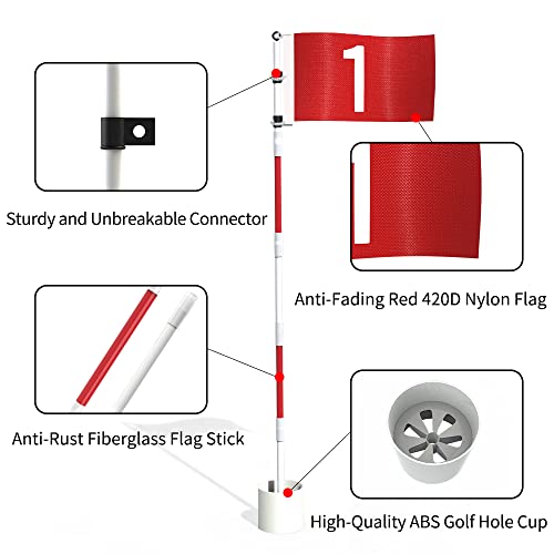 THIODOON Golf Flagstick 6ft Golf Flag and Cup for Yard Pro Detachable Golf Hole Cup and Flag for Driving Range Backyard Upgrade Anti-Rust Glass Fiber 5-Section Design with Connectors - Image 2