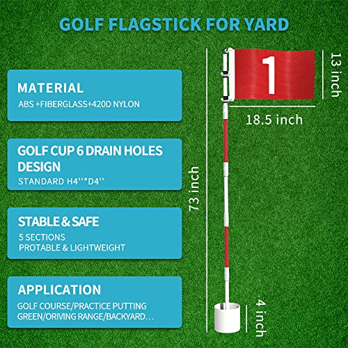 THIODOON Golf Flagstick 6ft Golf Flag and Cup for Yard Pro Detachable Golf Hole Cup and Flag for Driving Range Backyard Upgrade Anti-Rust Glass Fiber 5-Section Design with Connectors - Image 4