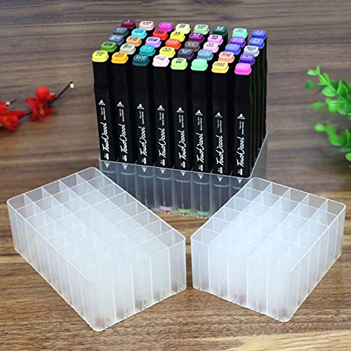 Chris.W 2 Pack 40-Slot Art Markers Pen Holder Desk Stand Organizer Storage Tray Marker Empty Storage Pack(Clear) - Image 5