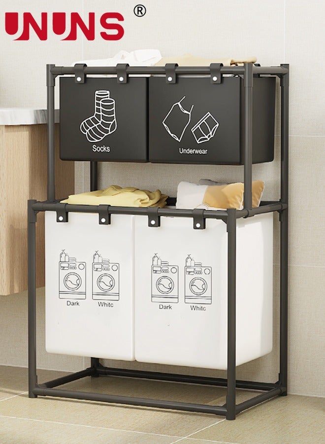 UNUNS Laundry Hamper,Large Capacity Laundry Basket with Shelf,New Double-layer Folding Laundry Hamper,57×44×97cm - Image 1