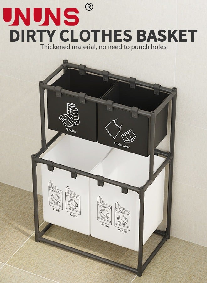 UNUNS Laundry Hamper,Large Capacity Laundry Basket with Shelf,New Double-layer Folding Laundry Hamper,57×44×97cm - Image 2