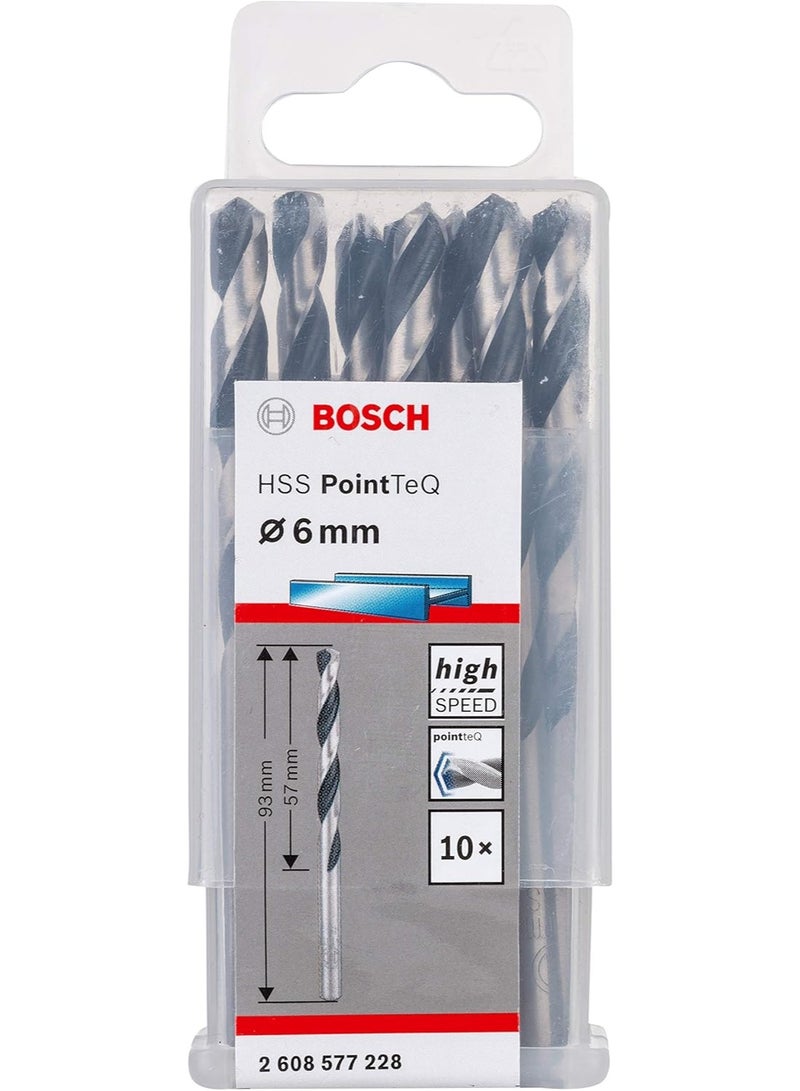 بوش مجموعة ريش حفر من Bosch PointTeQ – عدد 10 قطع – مقاس 6 مم – حفر سريع للمعادن بطرف ذاتي التمركز – متوافقة مع جميع أنواع المثاقب  - Image 1