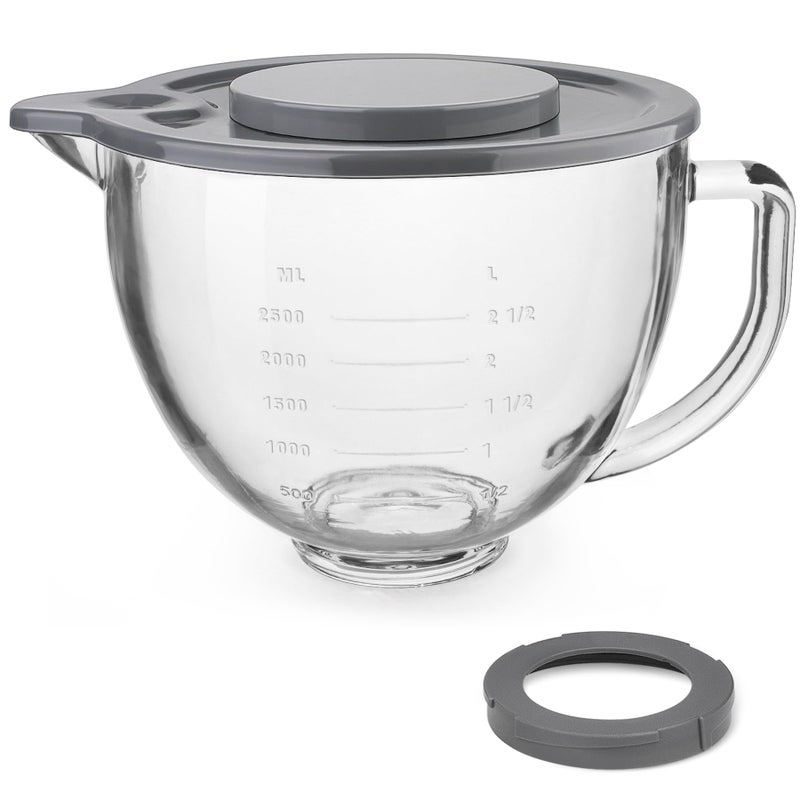 FIRJOY Glass Mixing Bowl Accessory 5 Quart - Compatible with KitchenAid 4.5 and 5 Quart Tilt-Head Stand Mixers (With Lid & Lock Ring) - Image 1