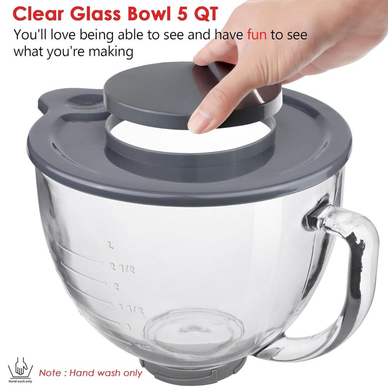 FIRJOY Glass Mixing Bowl Accessory 5 Quart - Compatible with KitchenAid 4.5 and 5 Quart Tilt-Head Stand Mixers (With Lid & Lock Ring) - Image 2